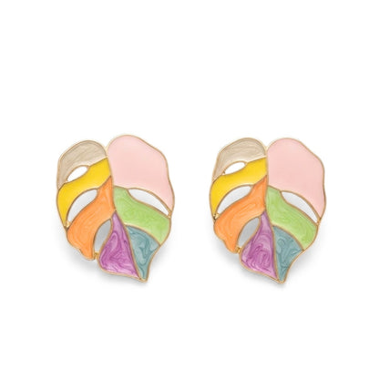 Painted Pastel Monstera Leaf Studs | Earrings