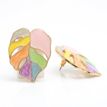 Painted Pastel Monstera Leaf Studs | Earrings