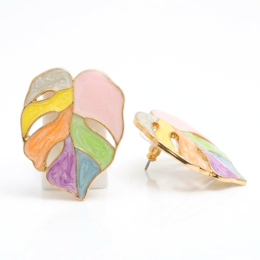Painted Pastel Monstera Leaf Studs | Earrings