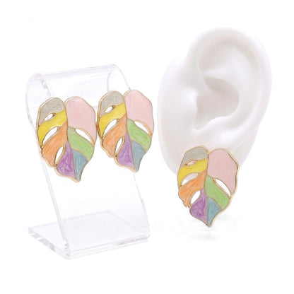 Painted Pastel Monstera Leaf Studs | Earrings