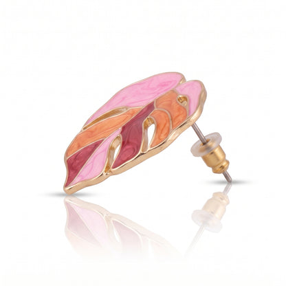 Painted Pink Monstera Leaf Studs | Earrings