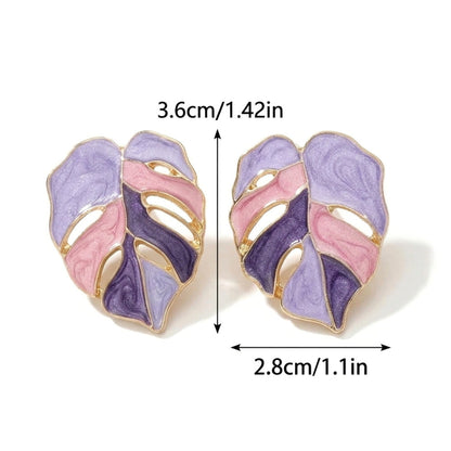 Purple Painted Monstera Leaf Studs | Earrings