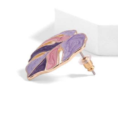 Purple Painted Monstera Leaf Studs | Earrings