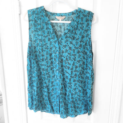Northern Reflections Blue Floral Button-Up Sleeveless Blouse [XL]