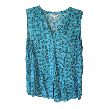 Northern Reflections Blue Floral Button-Up Sleeveless Blouse [XL]