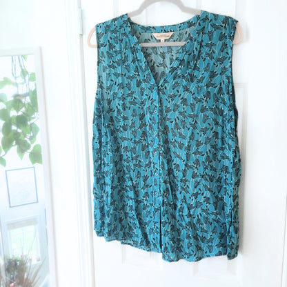 Northern Reflections Blue Floral Button-Up Sleeveless Blouse [XL]