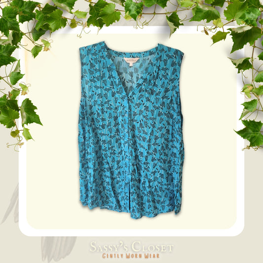 Northern Reflections Blue Floral Button-Up Sleeveless Blouse [XL]