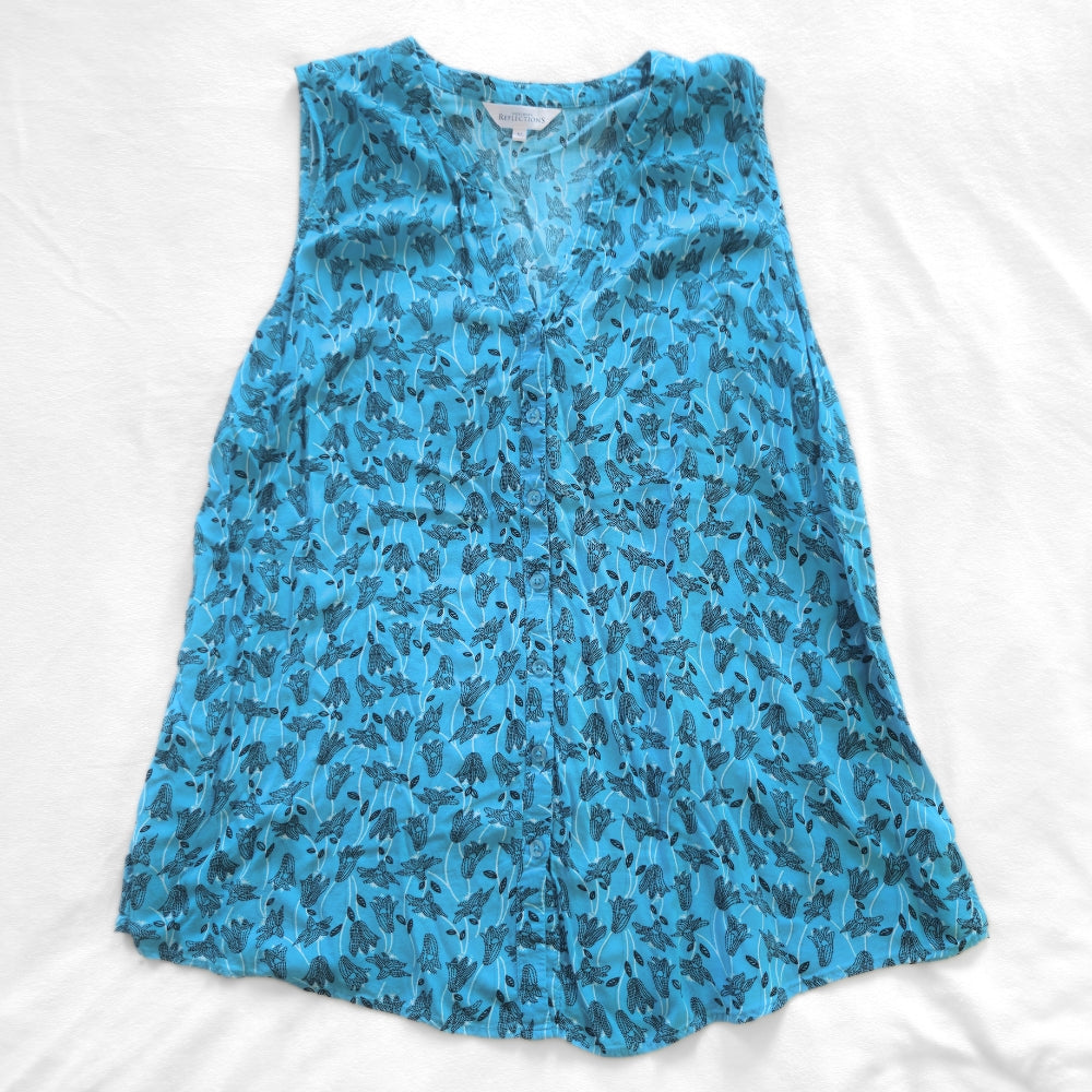 Northern Reflections Blue Floral Button-Up Sleeveless Blouse [XL]