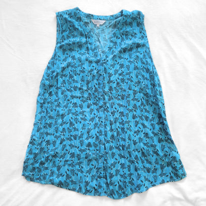 Northern Reflections Blue Floral Button-Up Sleeveless Blouse [XL]