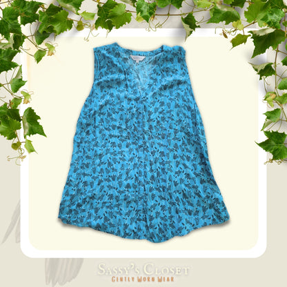 Northern Reflections Blue Floral Button-Up Sleeveless Blouse [XL]