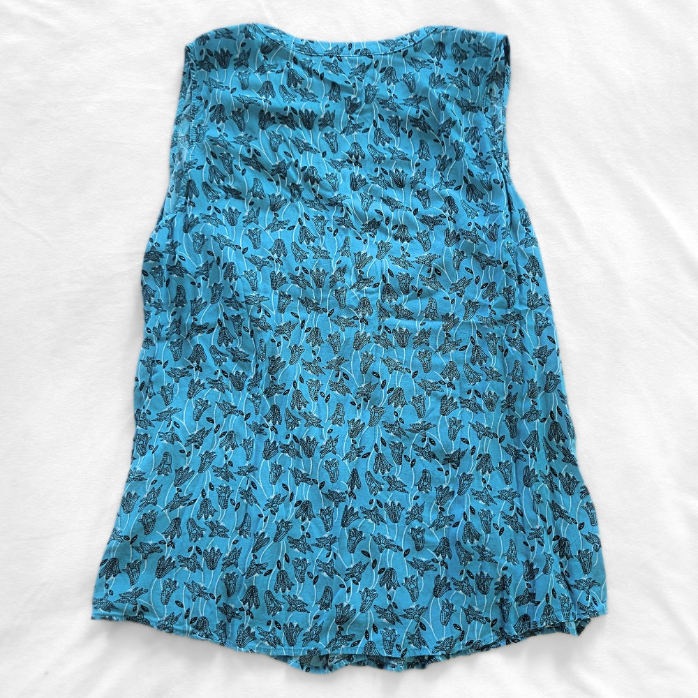 Northern Reflections Blue Floral Button-Up Sleeveless Blouse [XL]