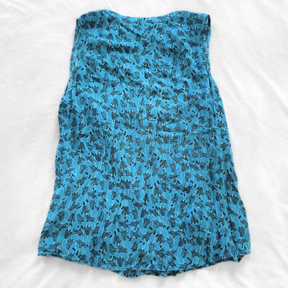 Northern Reflections Blue Floral Button-Up Sleeveless Blouse [XL]