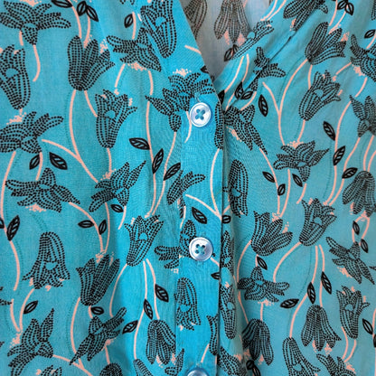 Northern Reflections Blue Floral Button-Up Sleeveless Blouse [XL]