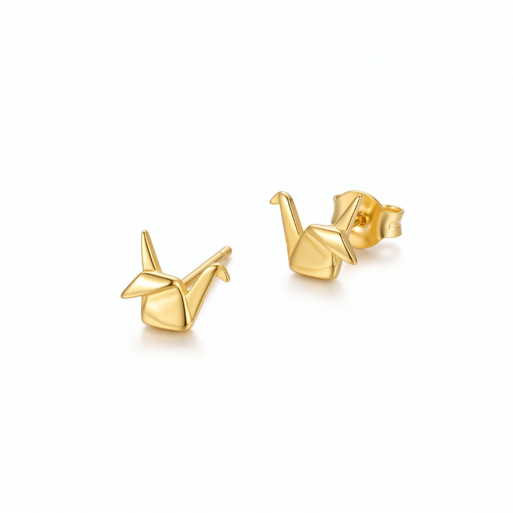 Origami Crane Studs in Gold | Earrings