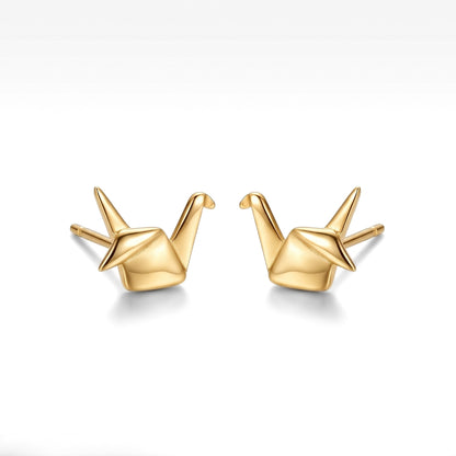 Origami Crane Studs in Gold | Earrings