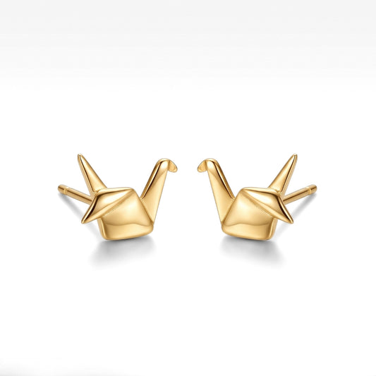 Origami Crane Studs in Gold | Earrings