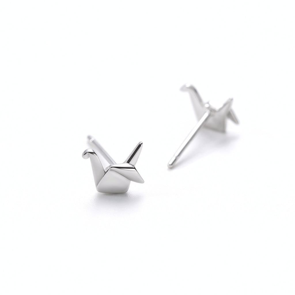 Origami Crane Studs in Silver | Earrings