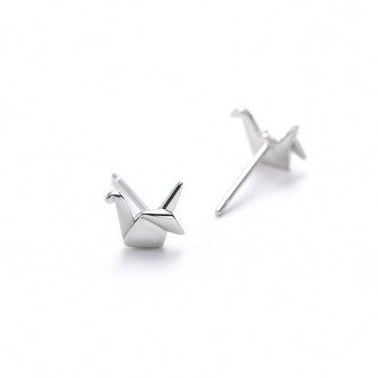 Origami Crane Studs in Silver | Earrings