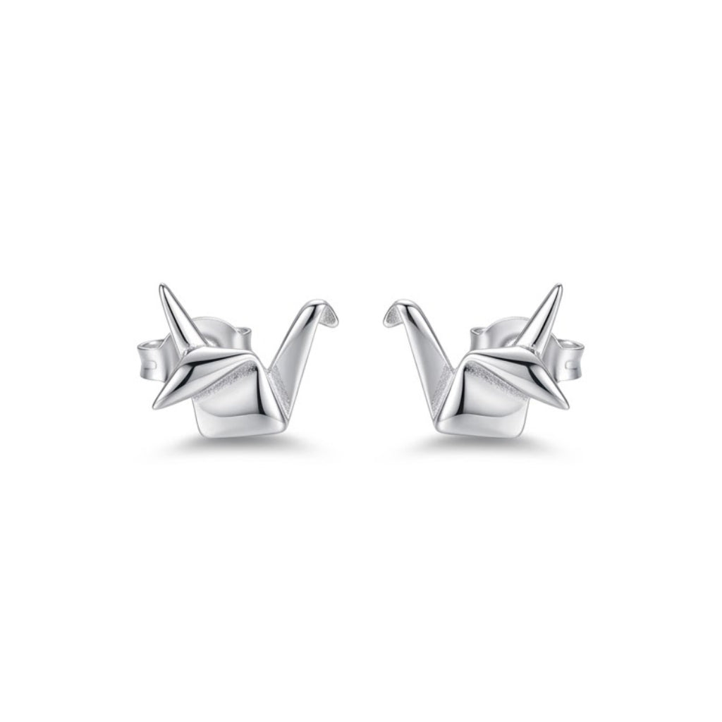 Origami Crane Studs in Silver | Earrings