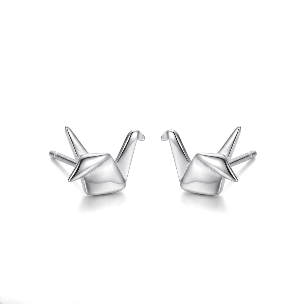 Origami Crane Studs in Silver | Earrings