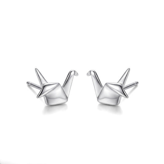 Origami Crane Studs in Silver | Earrings