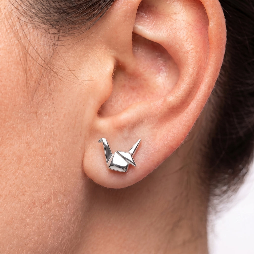 Origami Crane Studs in Silver | Earrings