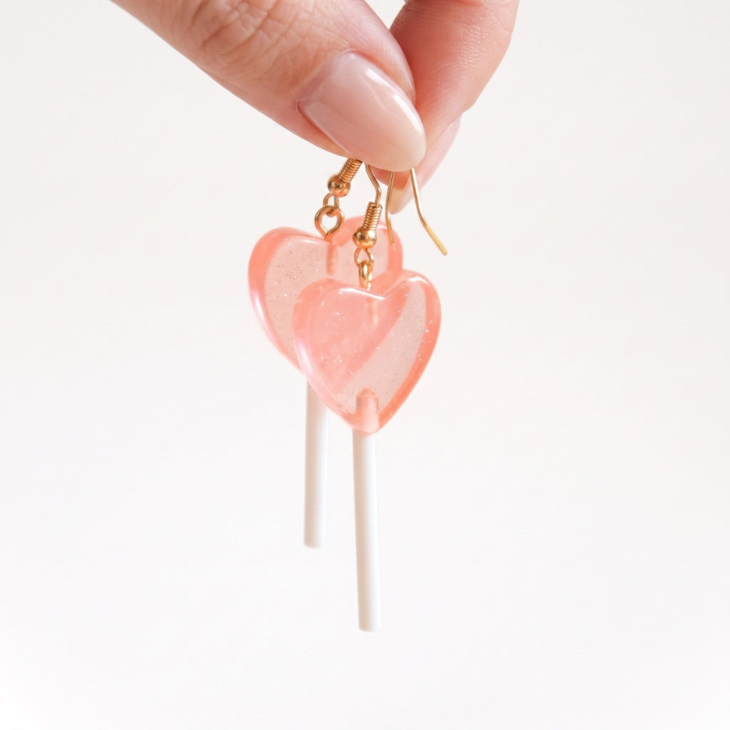 Peach Heart Lollipops | Earrings