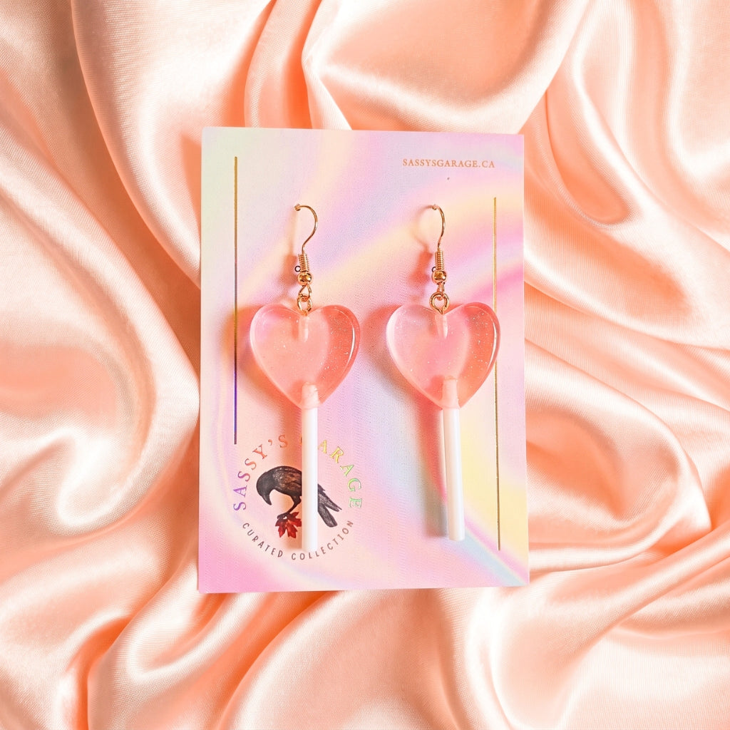 Peach Heart Lollipops | Earrings