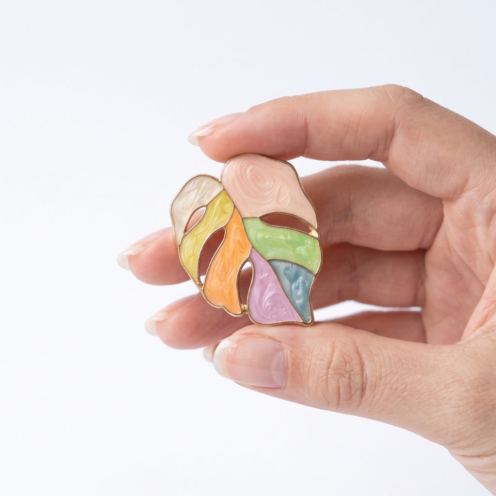 Rainbow Oil Pastel Monstera Leaf | Collectible Pin