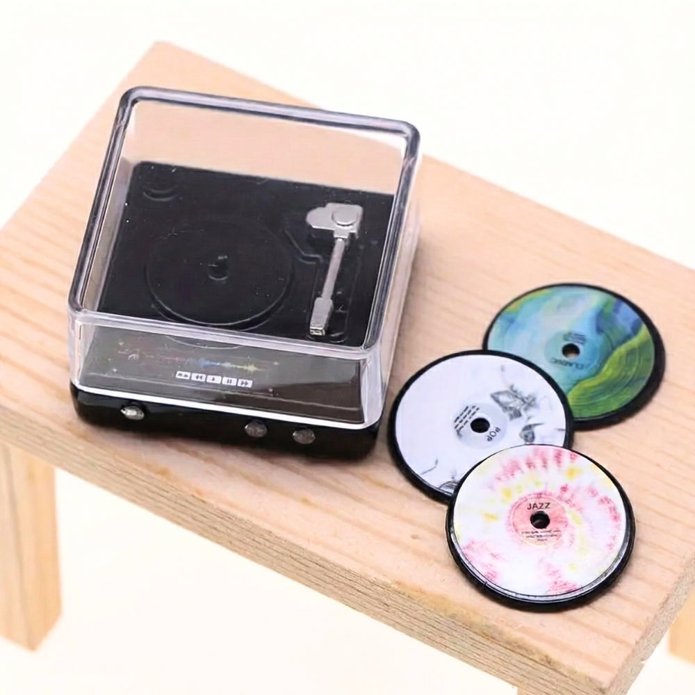 Miniature Record Player Set (1:12) | Dollhouse Furniture