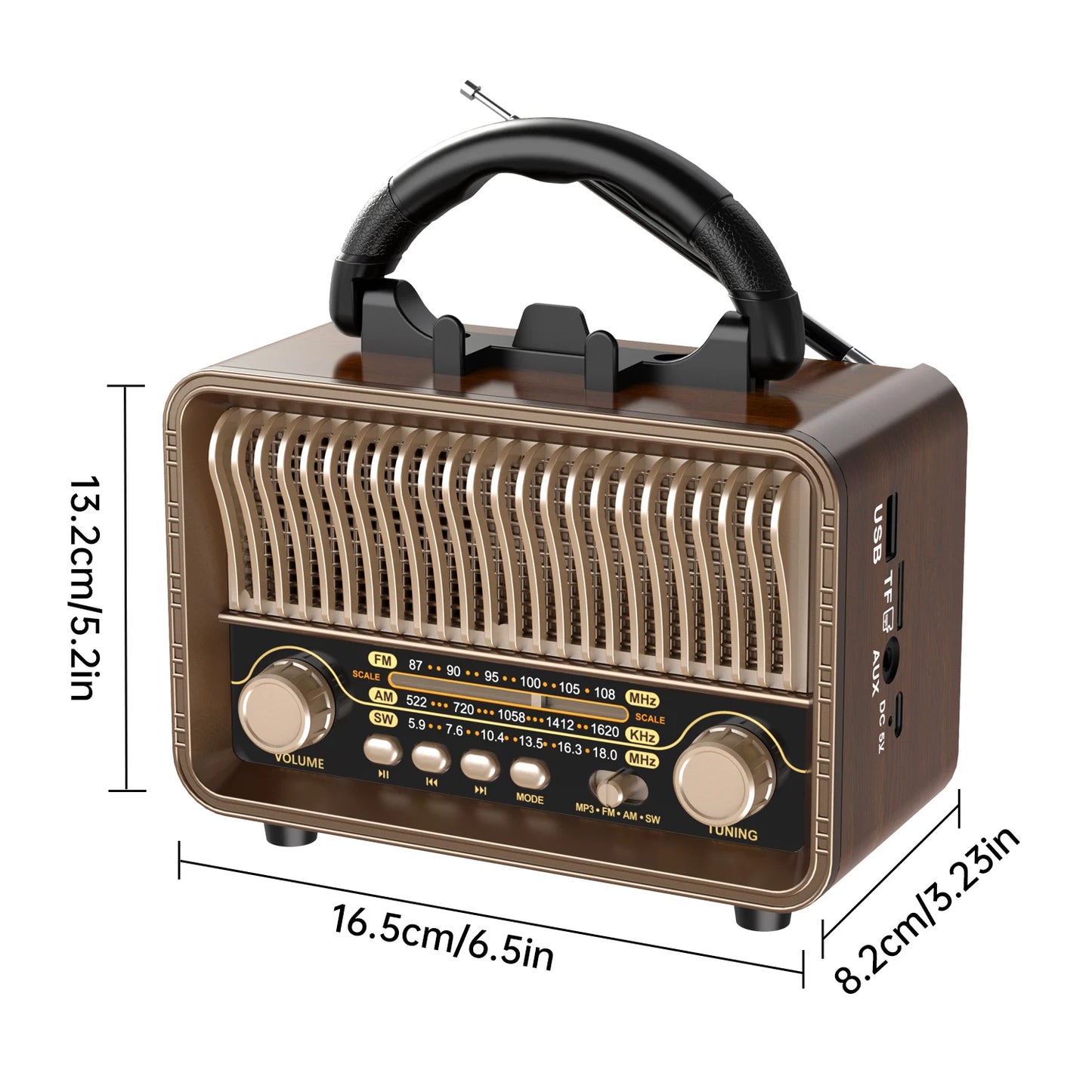 Vintage-Inspired 3-Band Bluetooth Radio (AM/FM/SW)