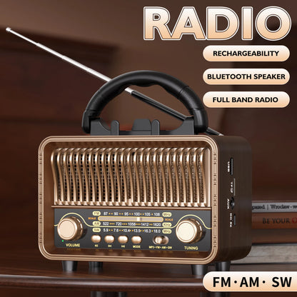 Vintage-Inspired 3-Band Bluetooth Radio (AM/FM/SW)