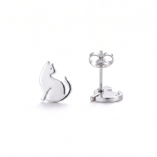 Stainless Steel Cat Silhouette Studs | Earrings