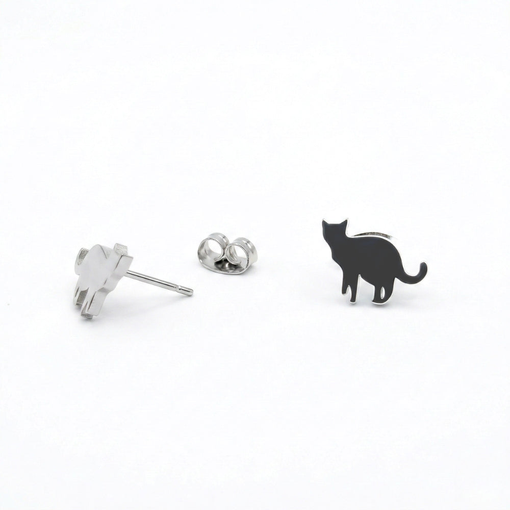 Silver Cat Silhouette Studs | Earrings