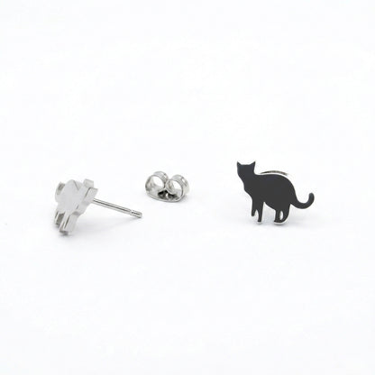 Silver Cat Silhouette Studs | Earrings