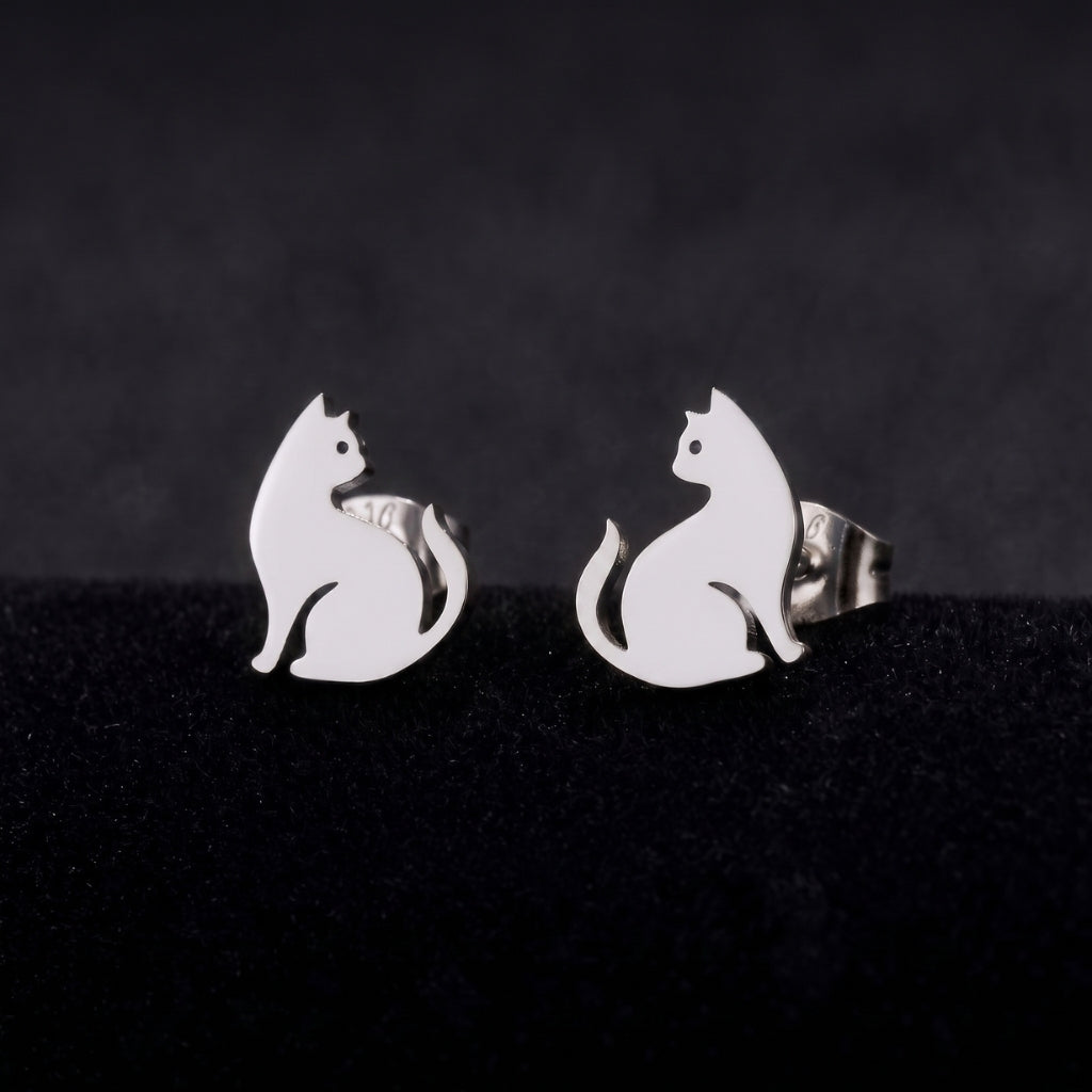 Stainless Steel Cat Silhouette Studs | Earrings