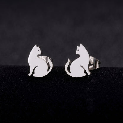 Stainless Steel Cat Silhouette Studs | Earrings