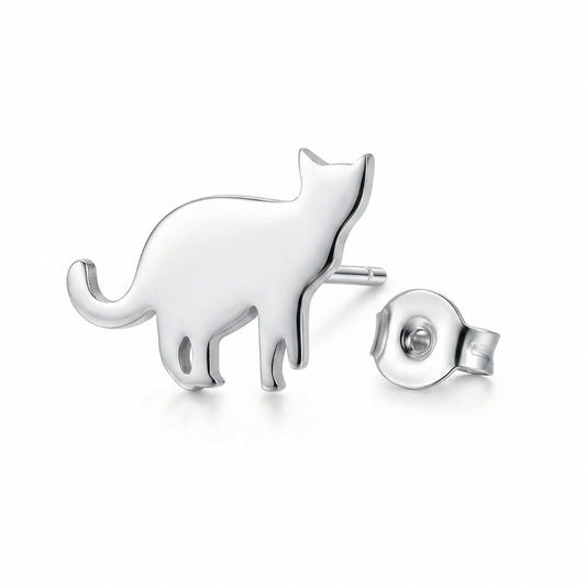 Silver Cat Silhouette Studs | Earrings