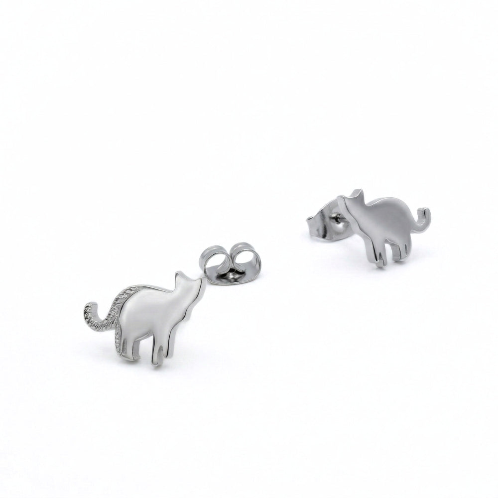 Silver Cat Silhouette Studs | Earrings
