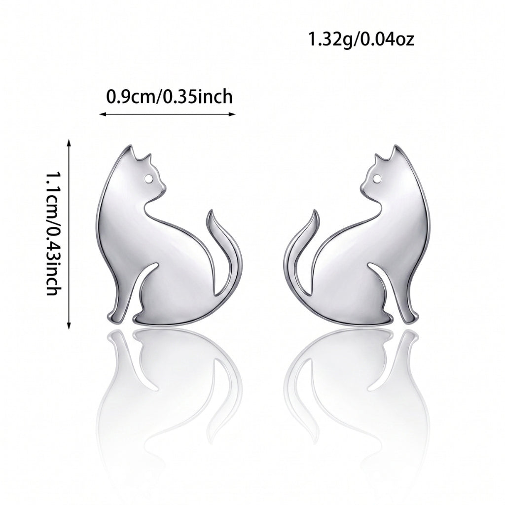 Stainless Steel Cat Silhouette Studs | Earrings