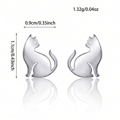 Stainless Steel Cat Silhouette Studs | Earrings