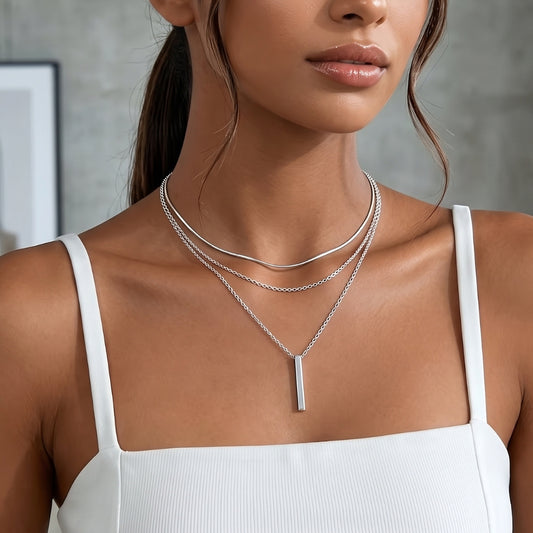 Silver Layered Bar | Necklace