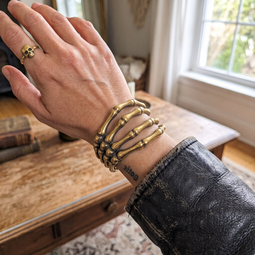 Skeleton Hand Cuff [Antique Gold] | Bracelet