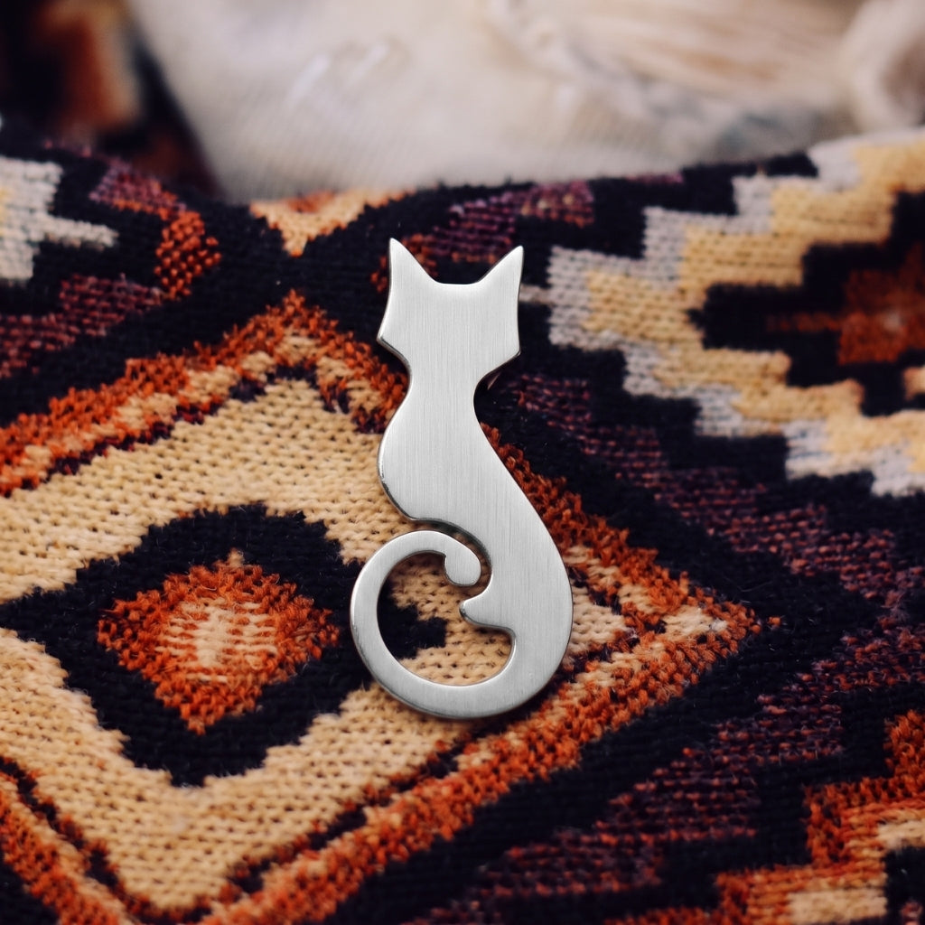Stainless Steel Cat Silhouette | Collectible Pin
