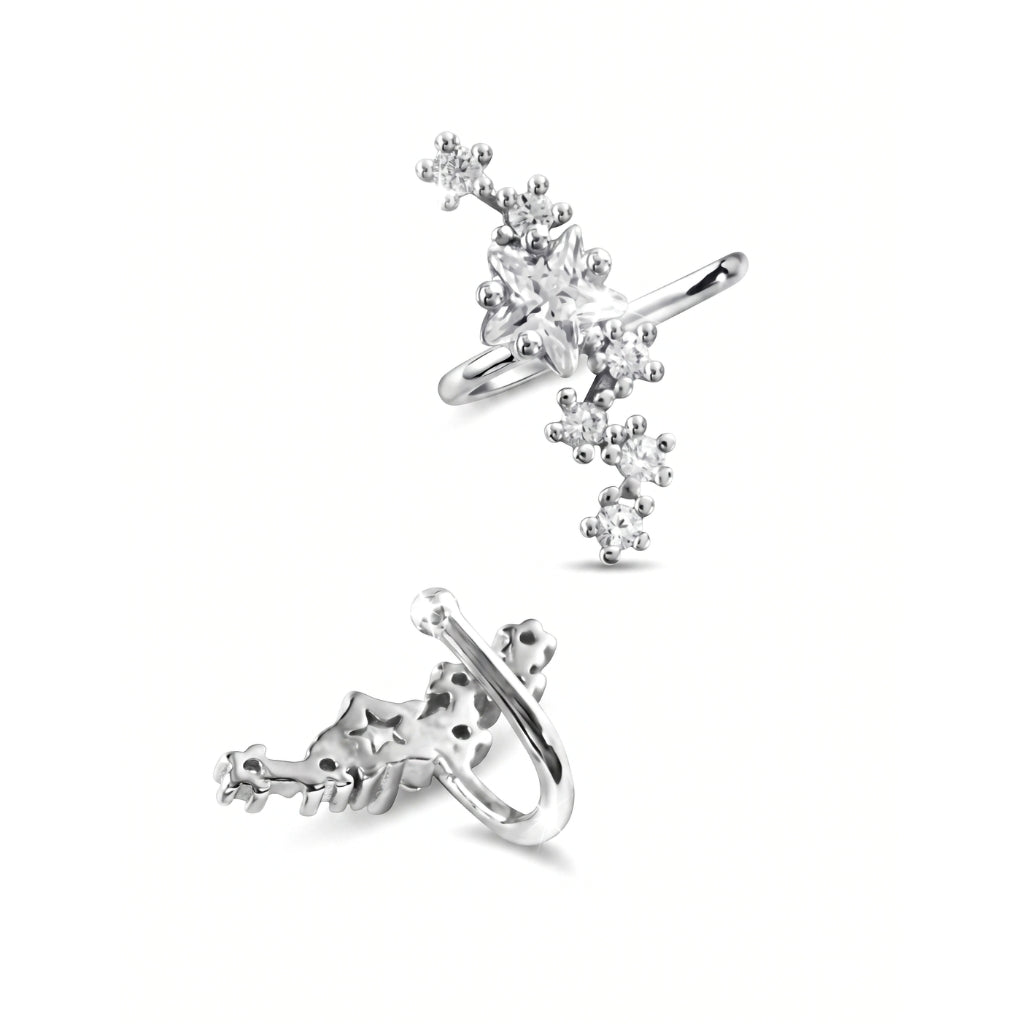 Sterling Silver Star Cluster Cuff | Earring