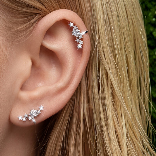 Sterling Silver Star Cluster Cuff | Earring