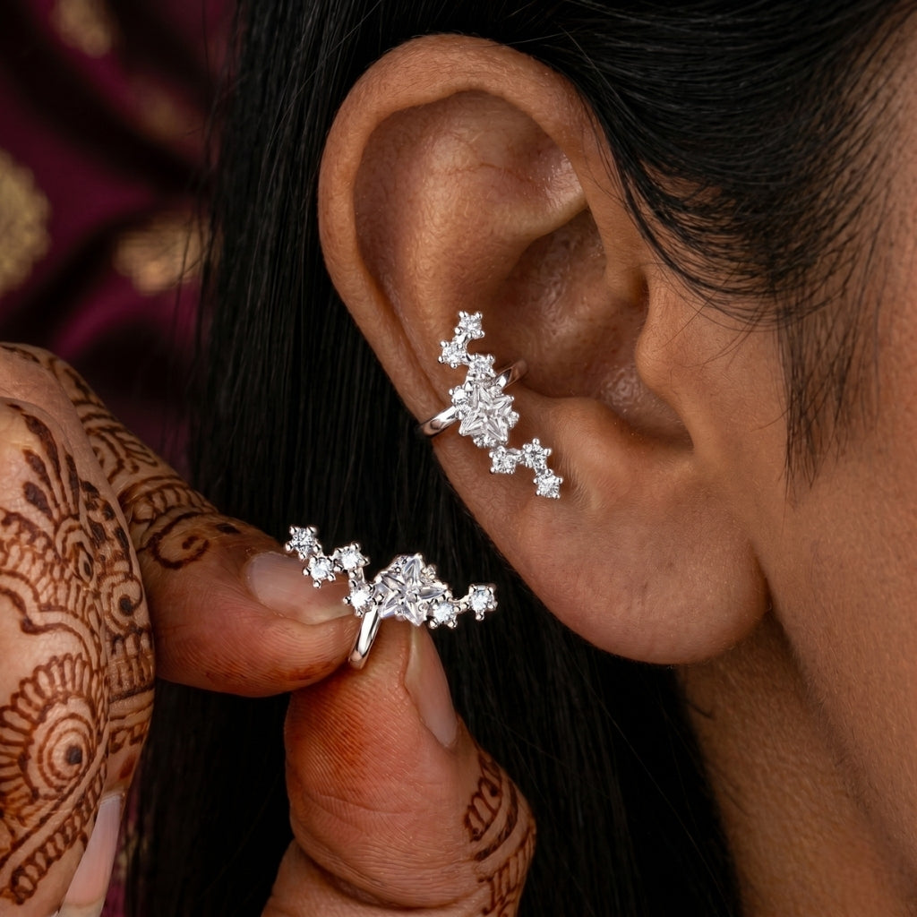 Sterling Silver Star Cluster Cuff | Earring