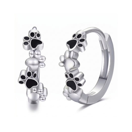 Sterling Silver Paw Print Hoops | Earrings