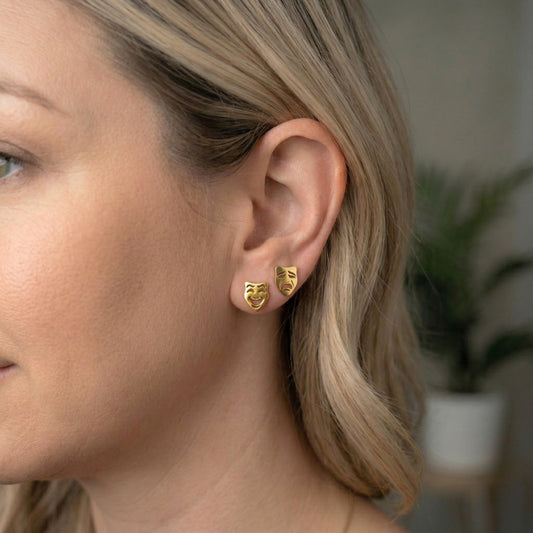 Comedy & Tragedy Theatre Mask Studs [Gold] | Earrings