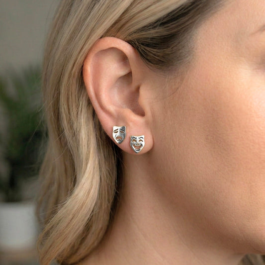 Comedy & Tragedy Theatre Mask Studs [Silver] | Earrings